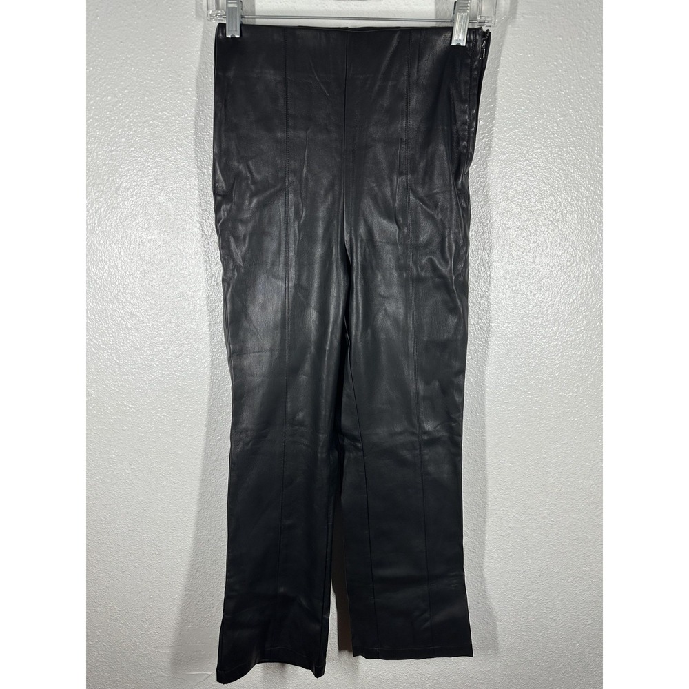 Lulus Pants Womens Small Black Faux Leather Straight Leg Crop Ankle Lined Zip